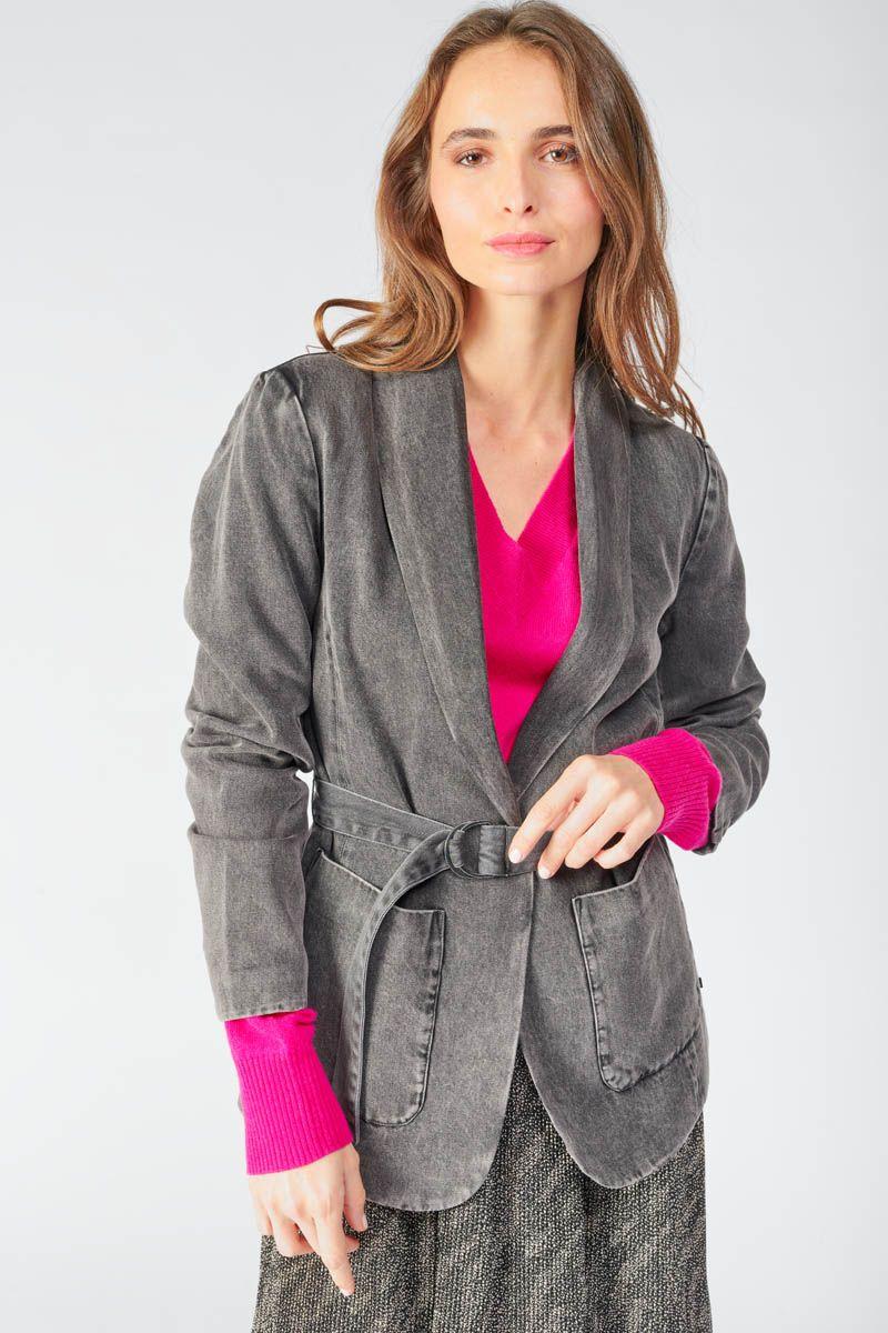 Le Temps Des Cerises Veste Blazer Paoubis En Tencel Gris