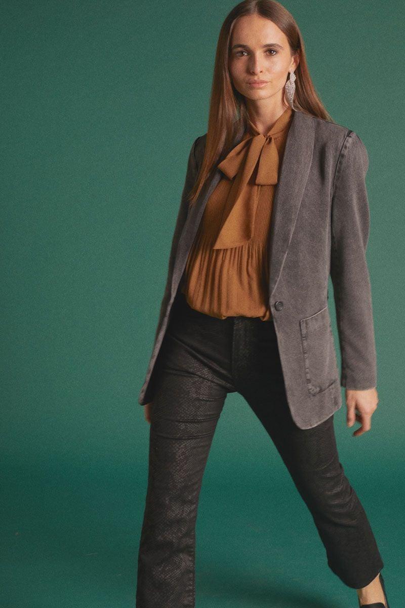 le temps des cerises Veste blazer Paoubis en tencel gris