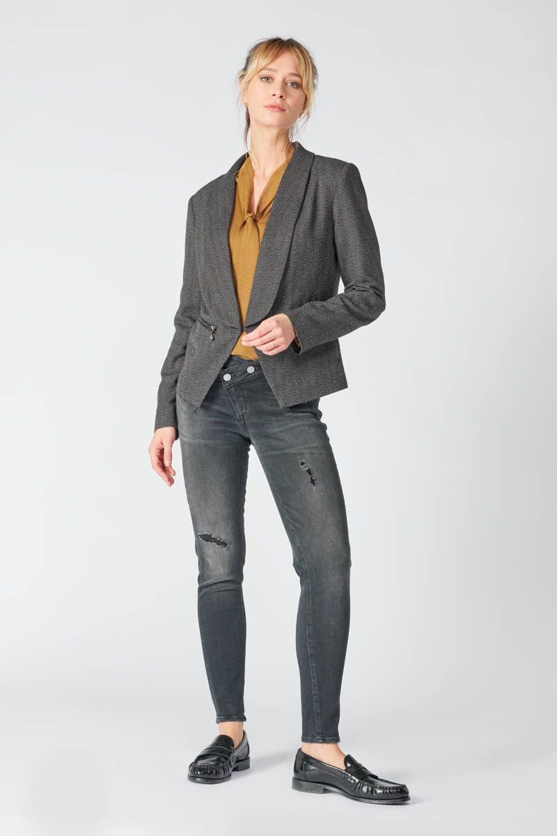 Le Temps Des Cerises Veste Blazer Timmy à Chevrons Gris