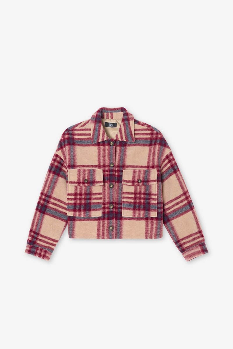 Le Temps Des Cerises Veste Ditagi à Carreaux Crème Et Rose