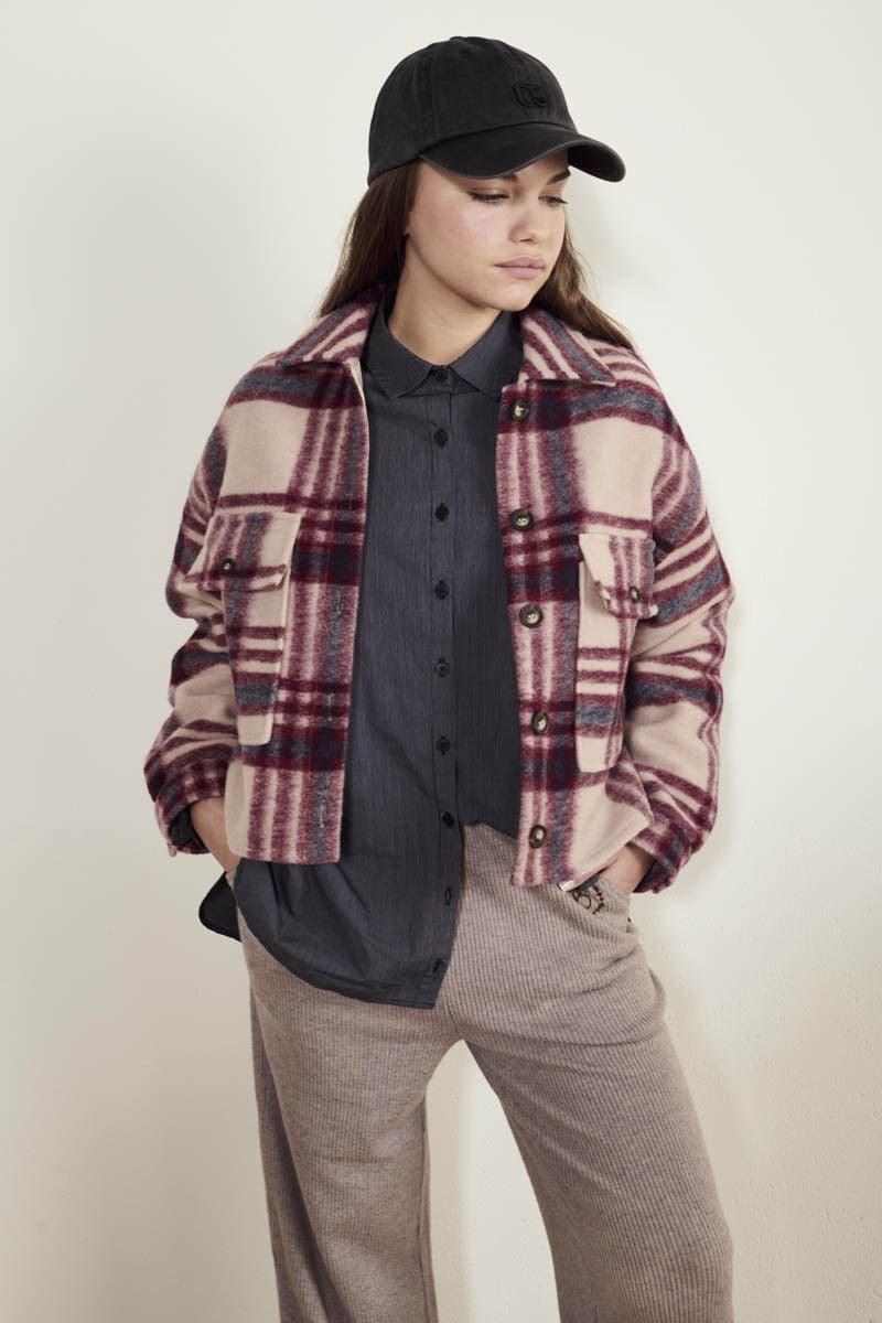 le temps des cerises Veste Ditagi à carreaux crème et rose