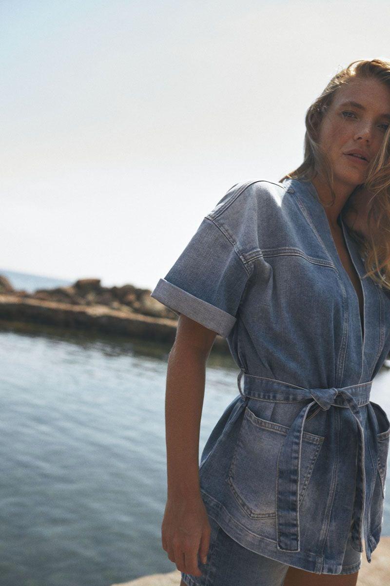 le temps des cerises Veste kimono Beocca en jeans bleu