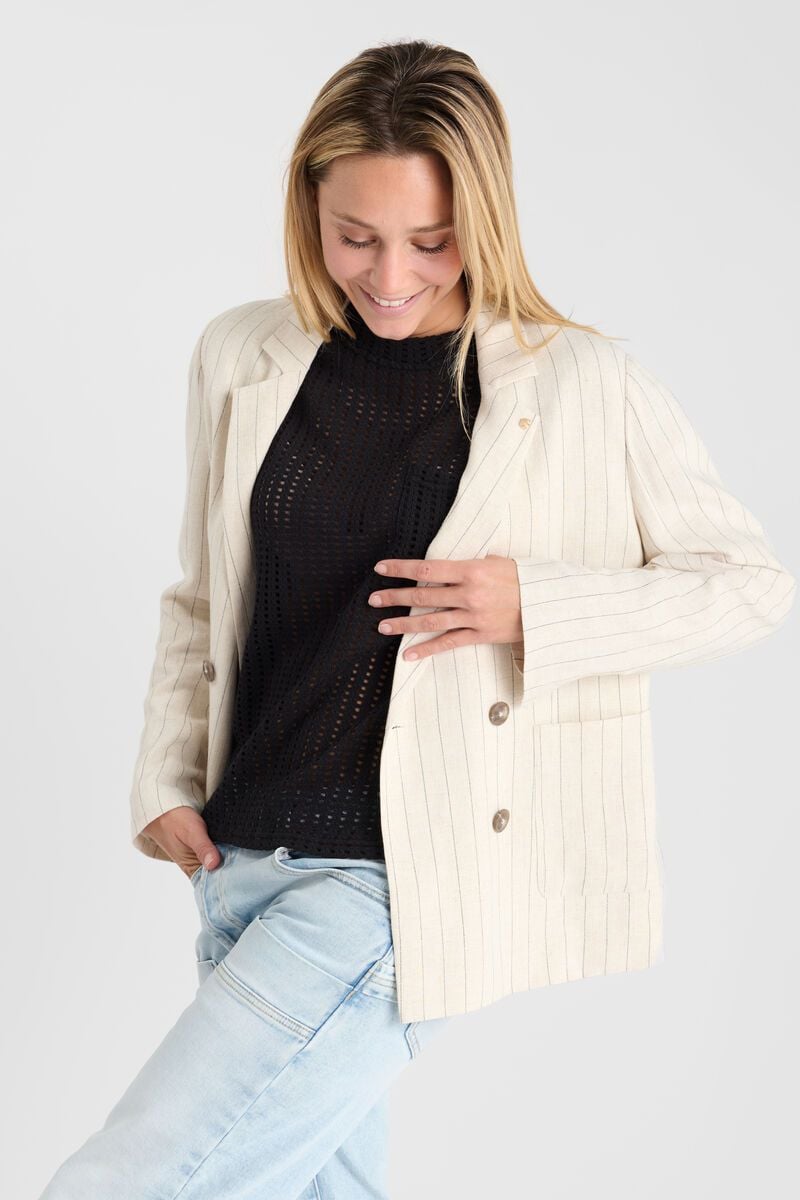 Le Temps Des Cerises Veste Merida En Lin Mélangé à Rayures