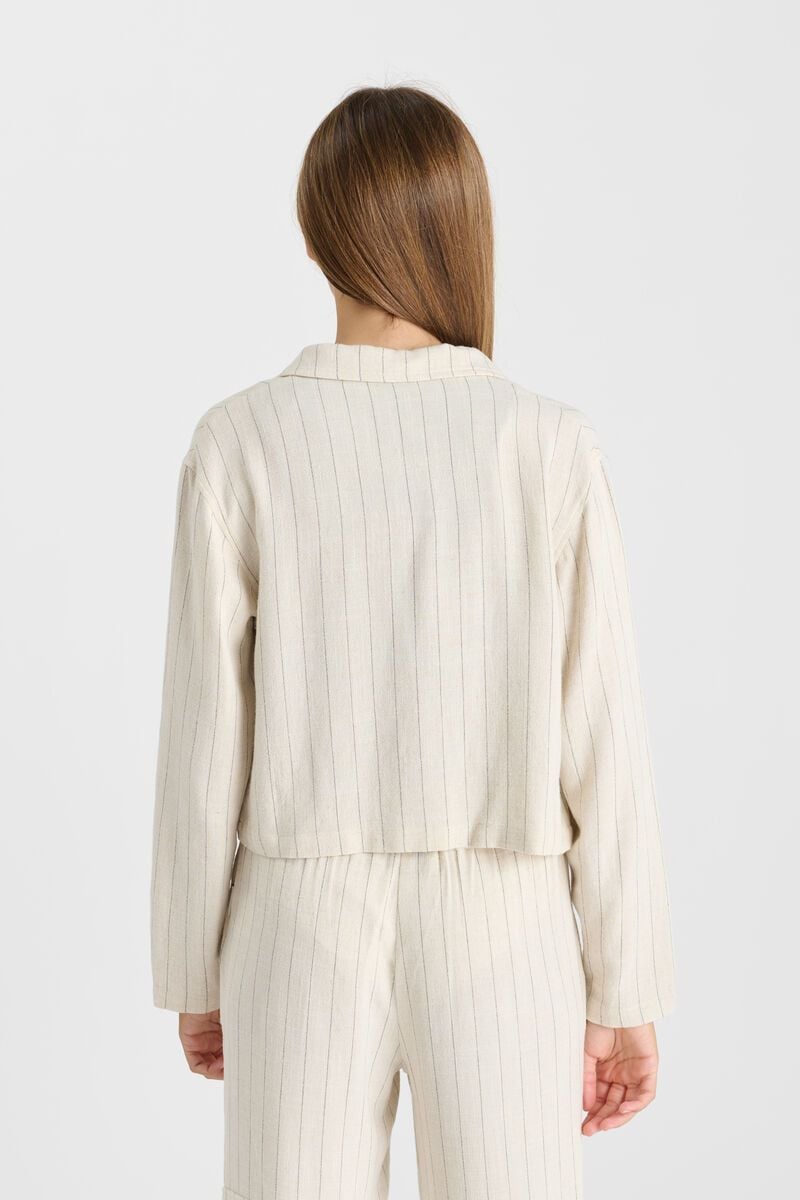 Le Temps Des Cerises Veste Meridagi En Lin Mélangé Crème à Rayures