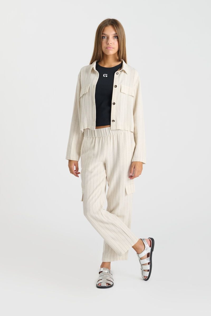 Le Temps Des Cerises Veste Meridagi En Lin Mélangé Crème à Rayures