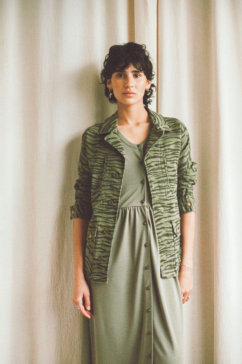 le temps des cerises Veste Mili en jeans à motif zébré