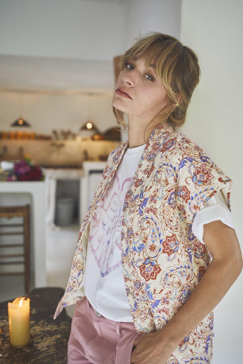 le temps des cerises Veste sans manches Kerman à motif cachemire