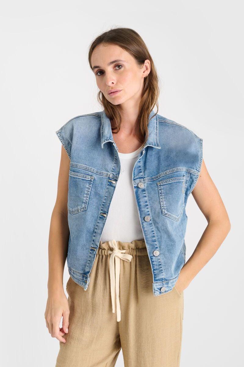 Le Temps Des Cerises Veste Sans Manches Mallard En Jeans Bleu