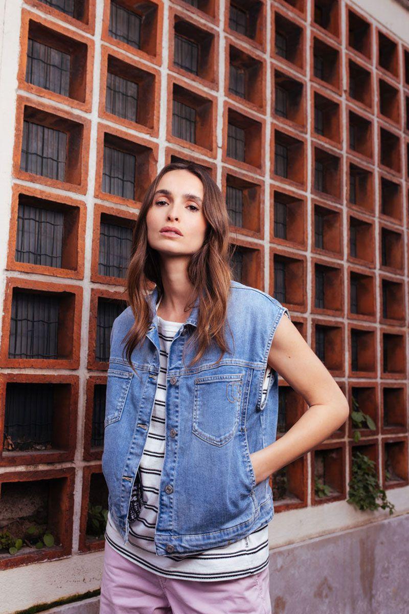 le temps des cerises Veste sans manches Mallard en jeans bleu