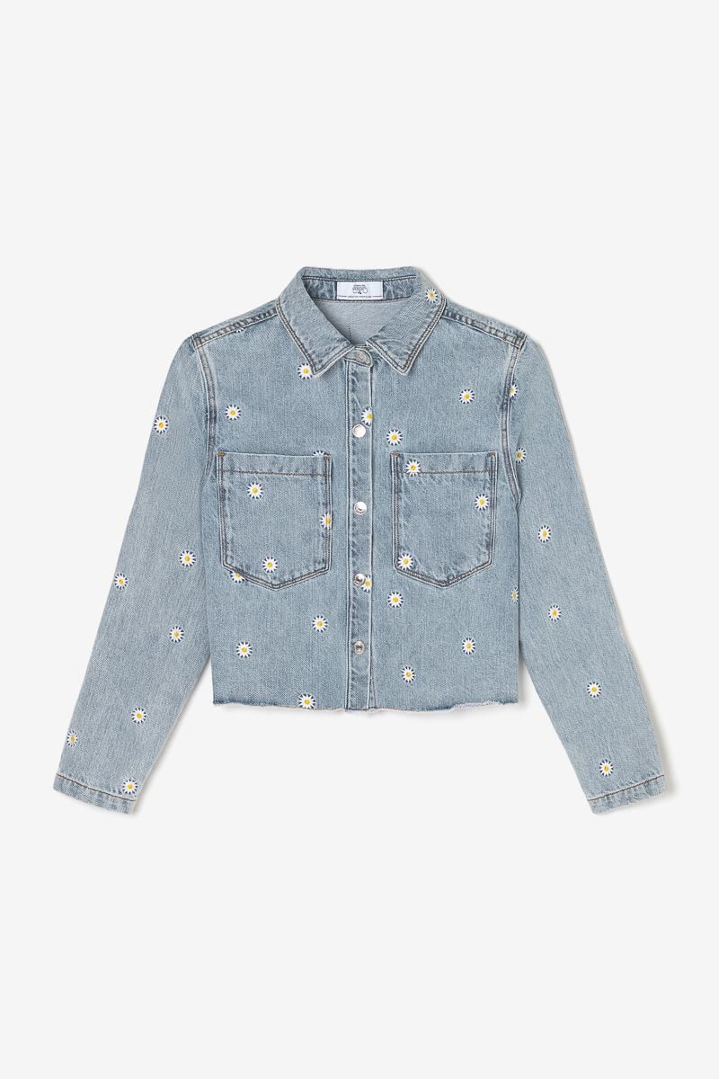 Le Temps Des Cerises Veste Saorigi En Jeans Bleu Clair Brodée