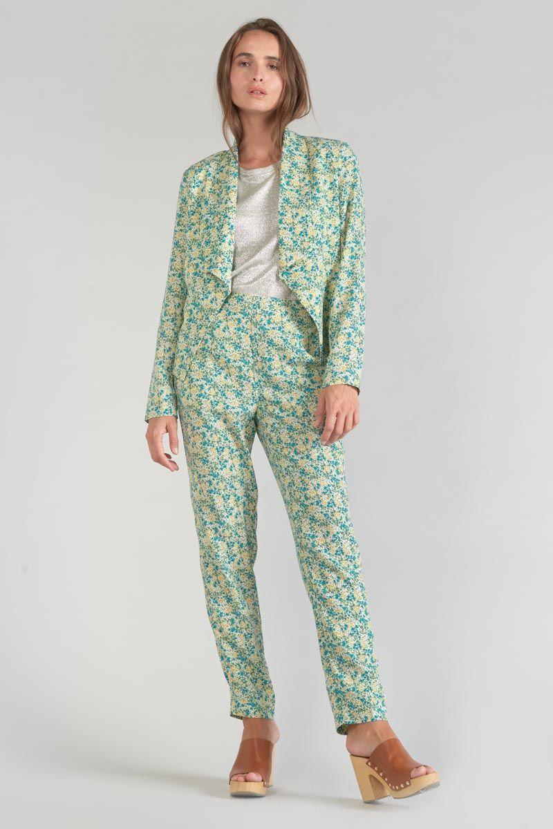 Le Temps Des Cerises Veste Tasha à Motif Fleuri Vert Et Bleu