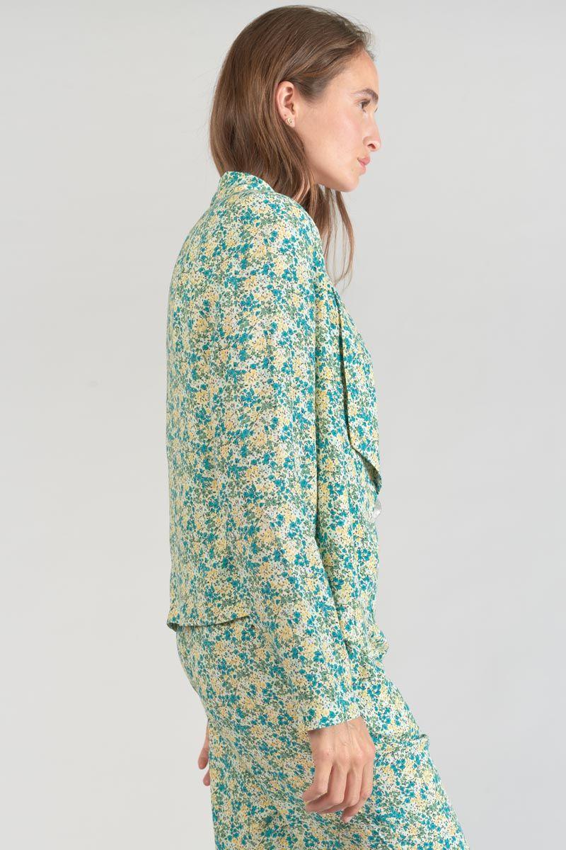 Le Temps Des Cerises Veste Tasha à Motif Fleuri Vert Et Bleu