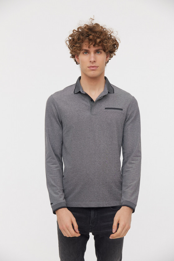 lee cooper Polo BUTEA Noir/Gris Souris