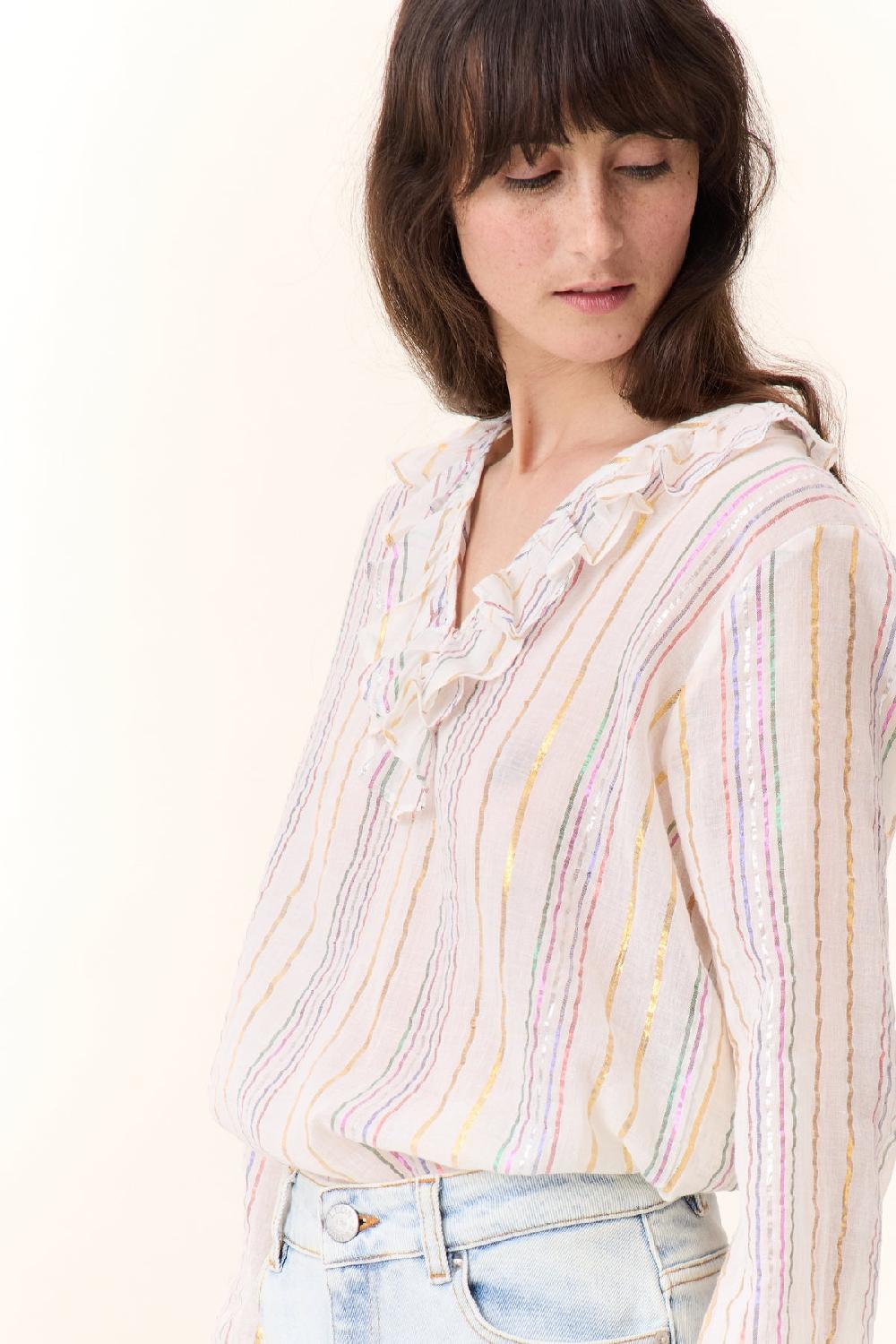 Leon & Harper Blouse Casta Strp Off White