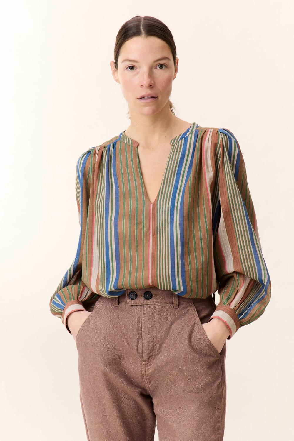 leon & harper Blouse Chleo Strp Blue