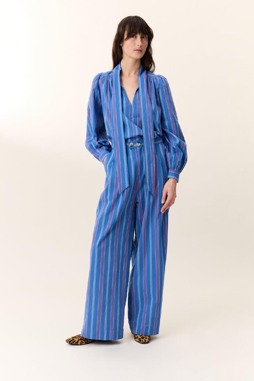 Leon & Harper Blouse Cilian Strp Blue