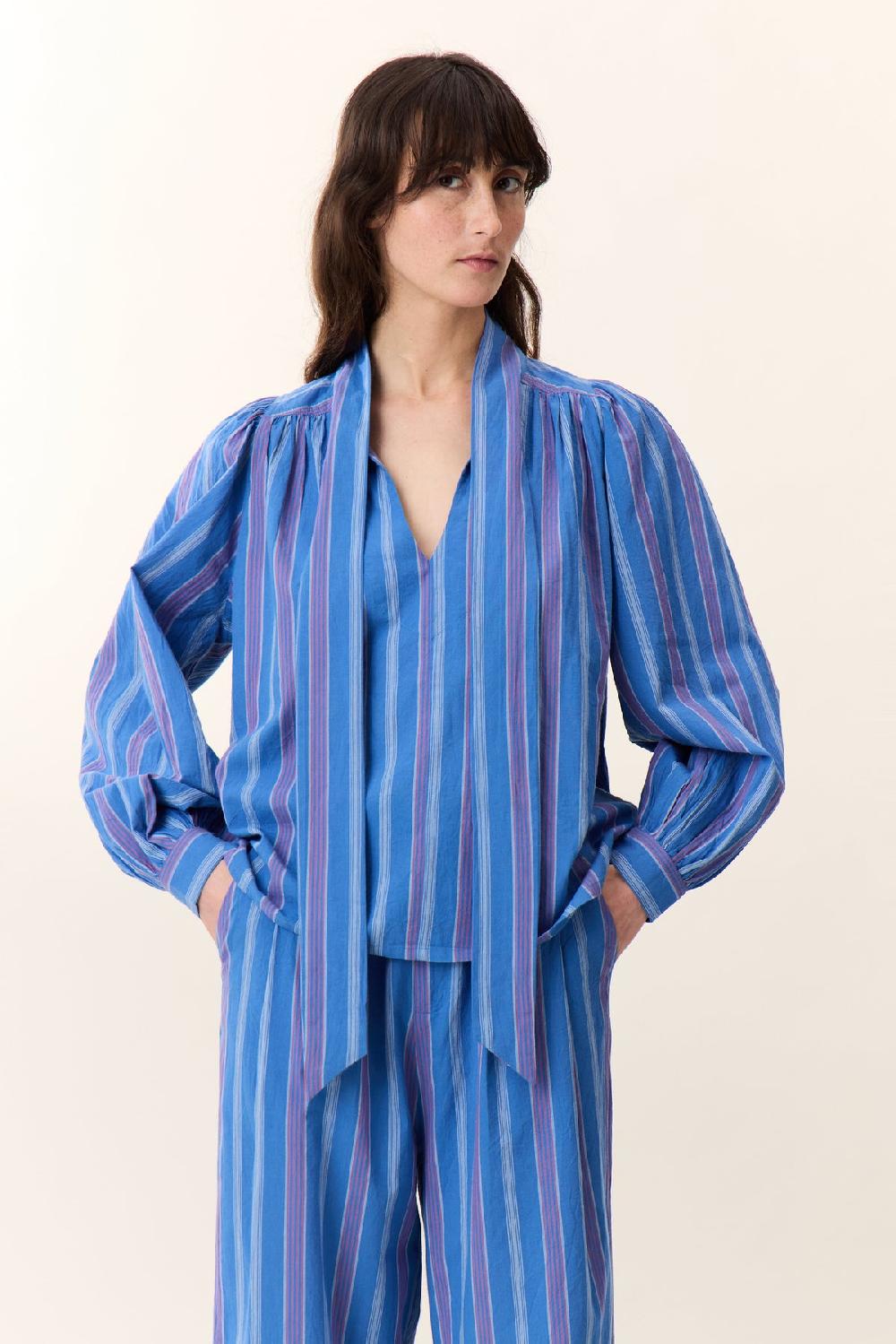 leon & harper Blouse Cilian Strp Blue