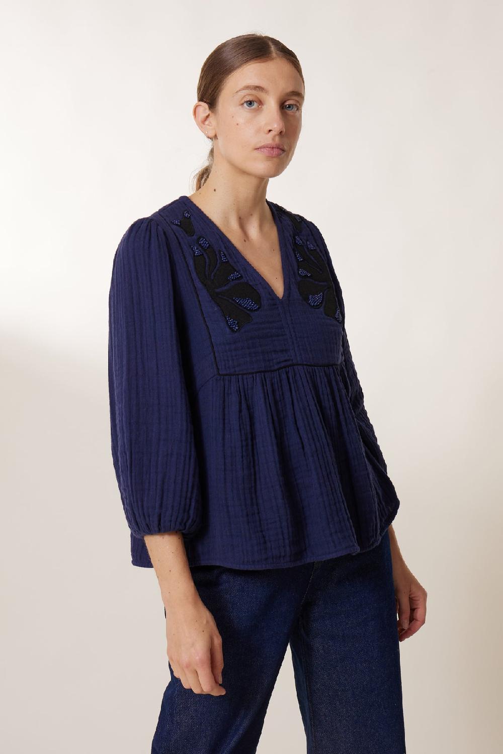 leon & harper Blouse Combo Beads Navy