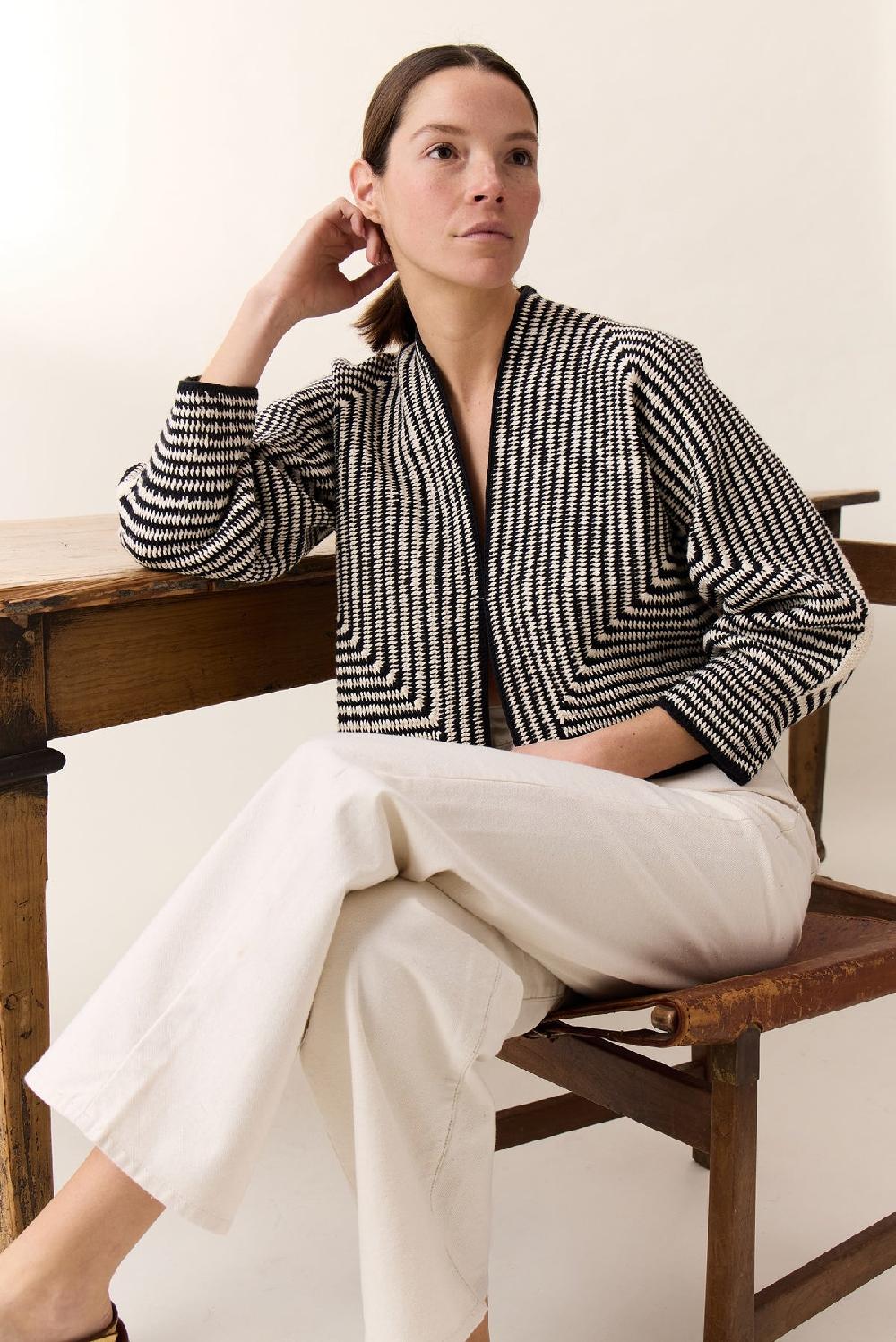 leon & harper Cardigan Marvela Strp Black