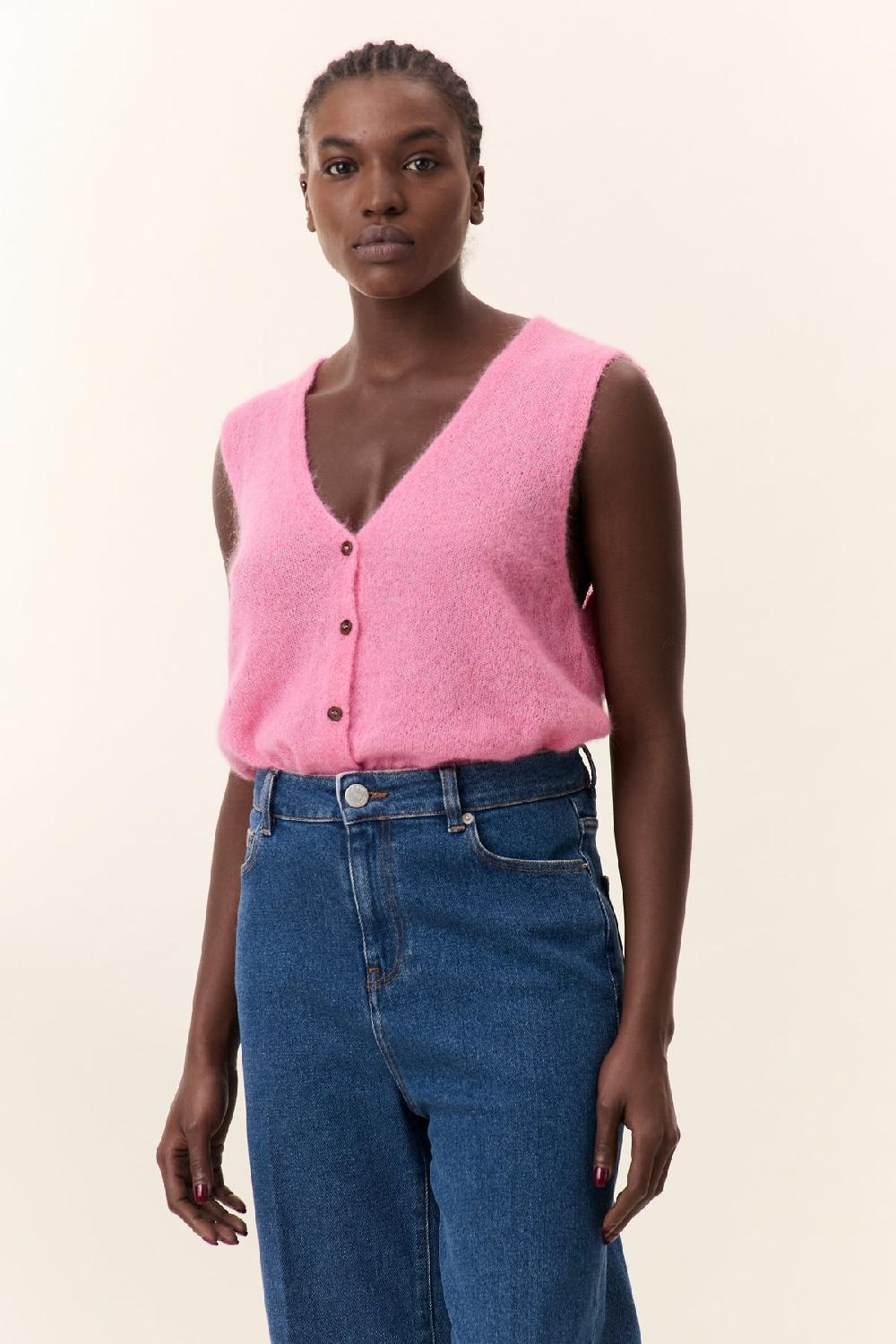 Leon & Harper Cardigan Medium Plain Pink