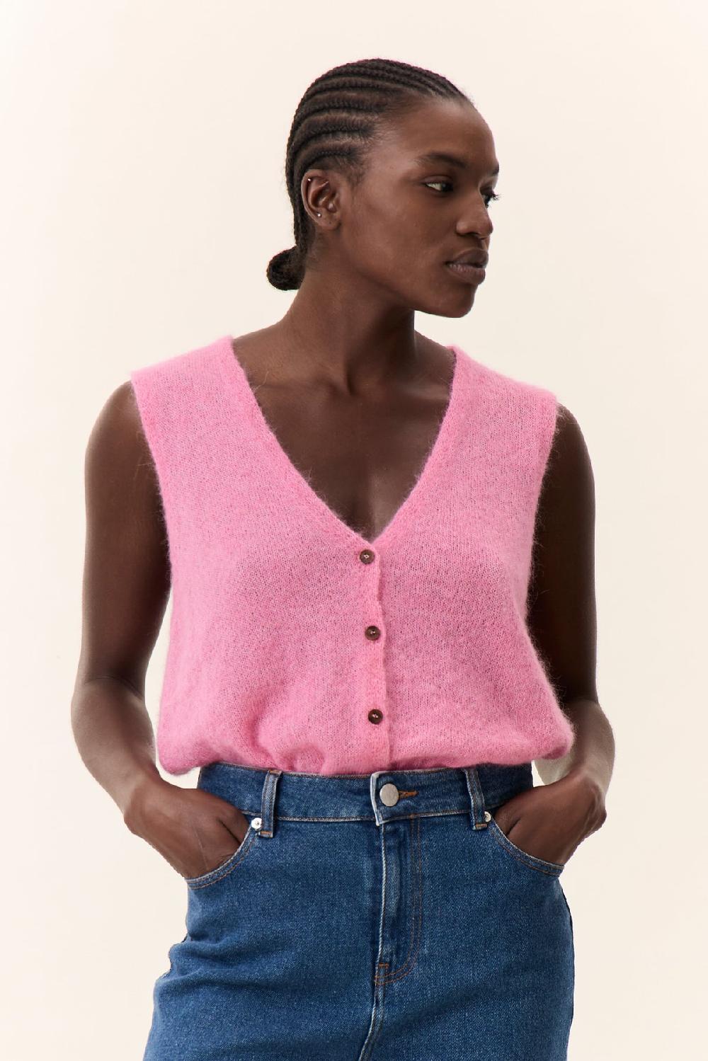 leon & harper Cardigan Medium Plain Pink