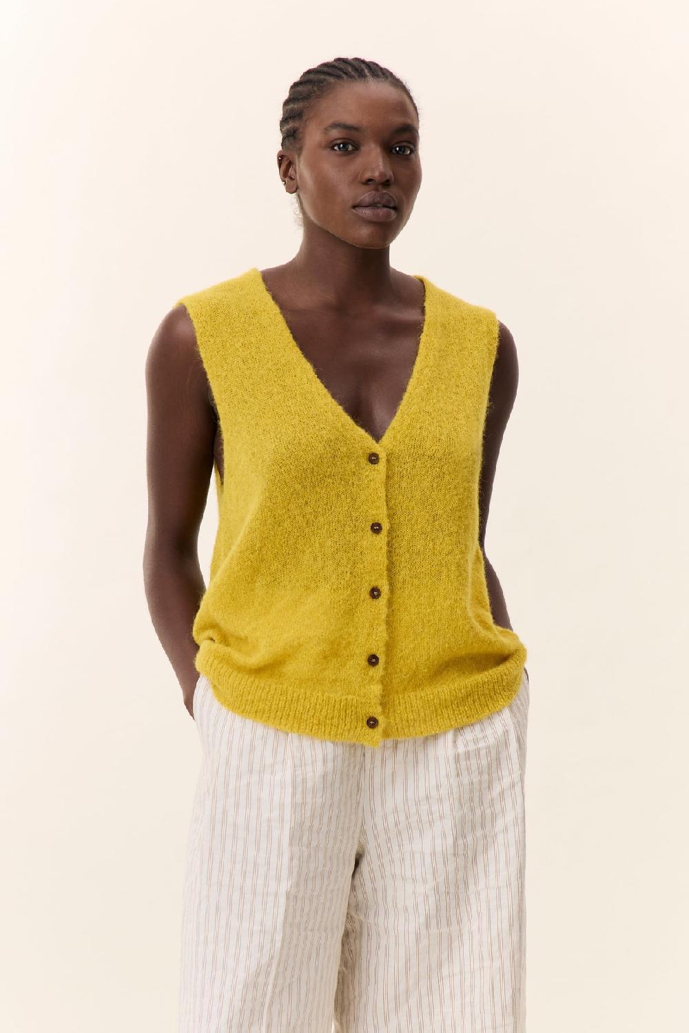 Leon & Harper Cardigan Medium Plain Yellow