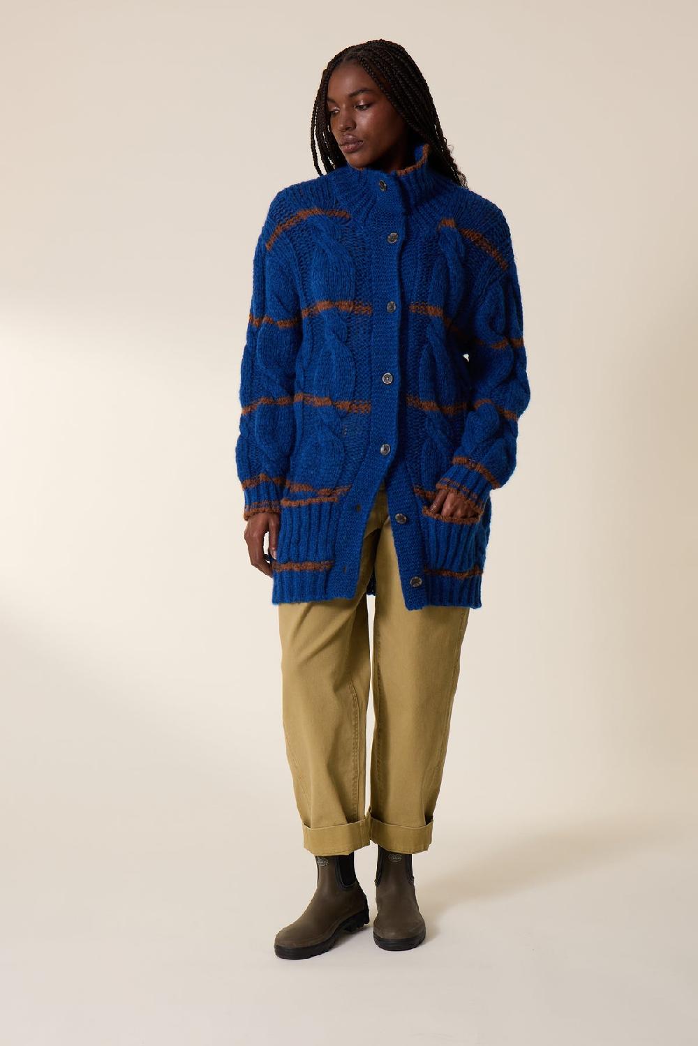 Leon & Harper Cardigan Mucho Stripe Blue