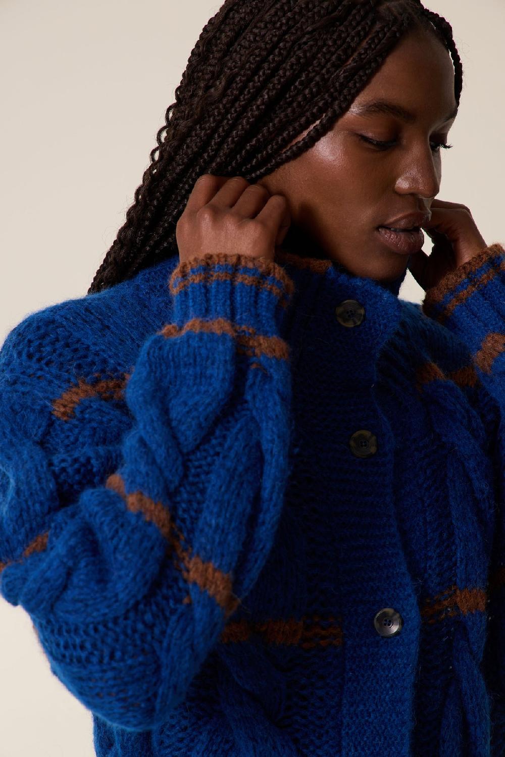 Leon & Harper Cardigan Mucho Stripe Blue