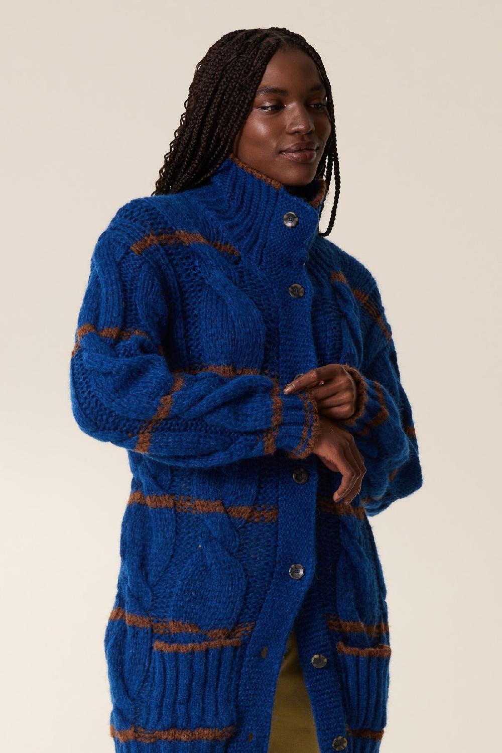 leon & harper Cardigan Mucho Stripe Blue