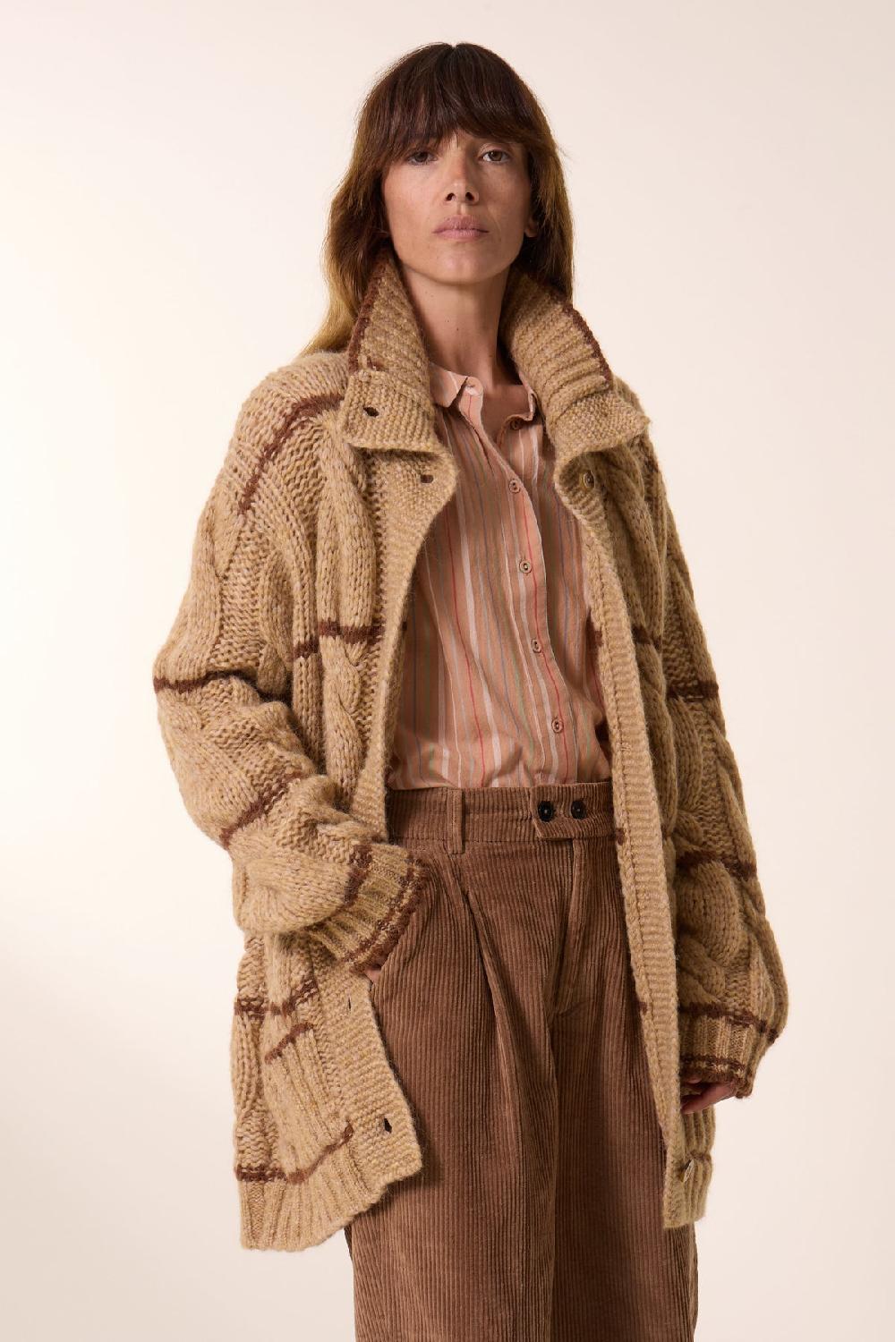 Leon & Harper Cardigan Mucho Stripe Ecru