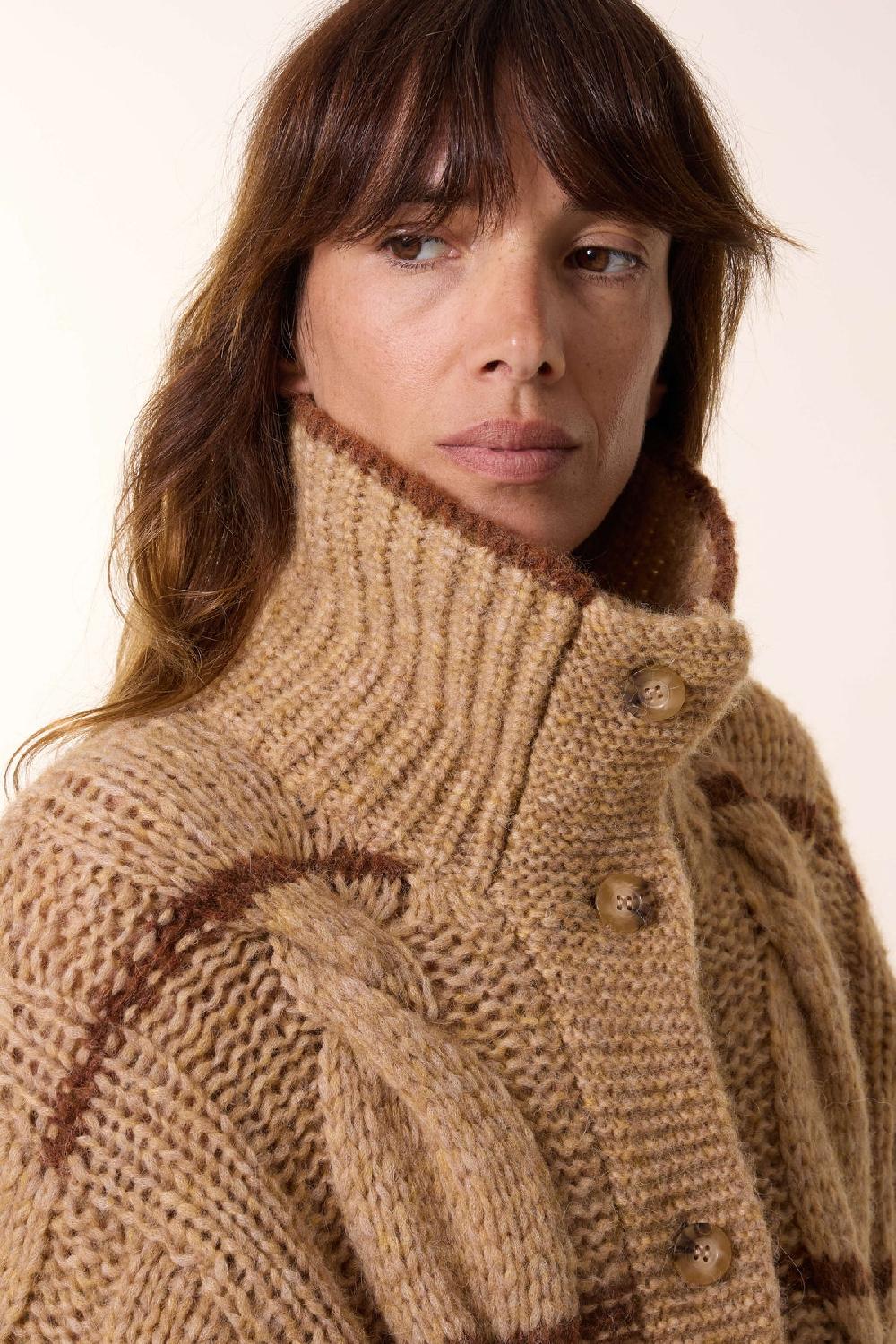 Leon & Harper Cardigan Mucho Stripe Ecru