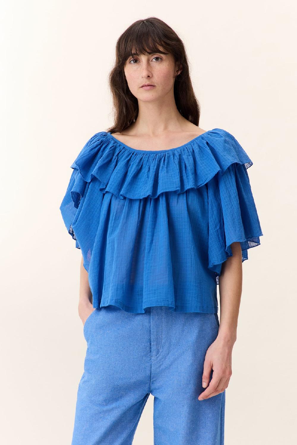 Leon & Harper Chemise Casey Plain Blue