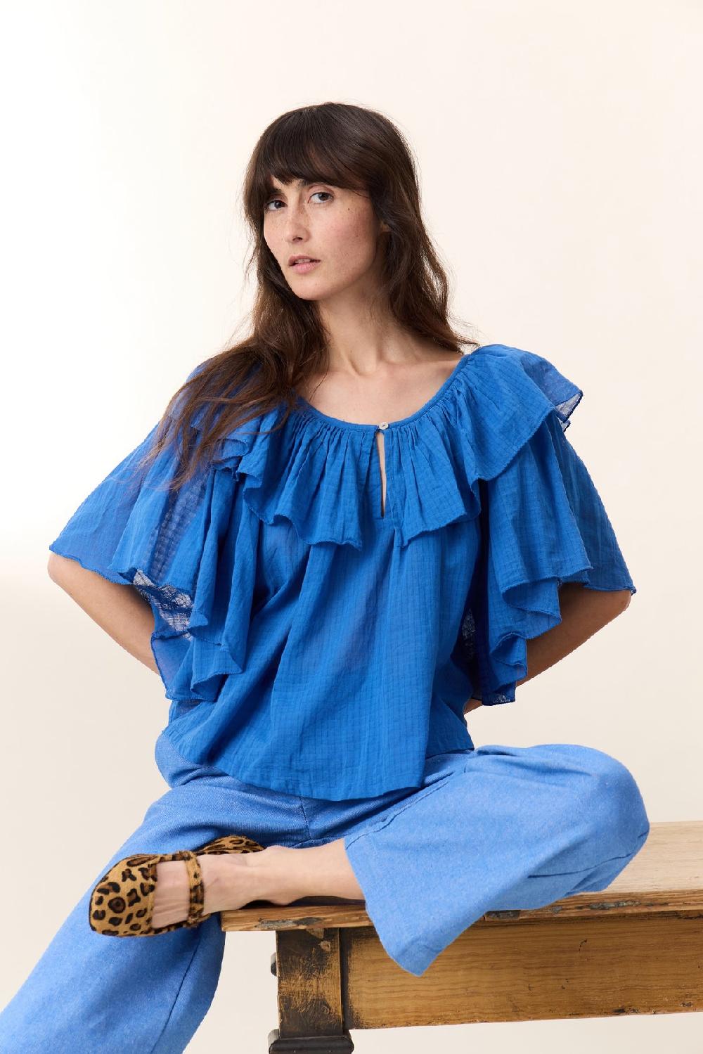 leon & harper Chemise Casey Plain Blue