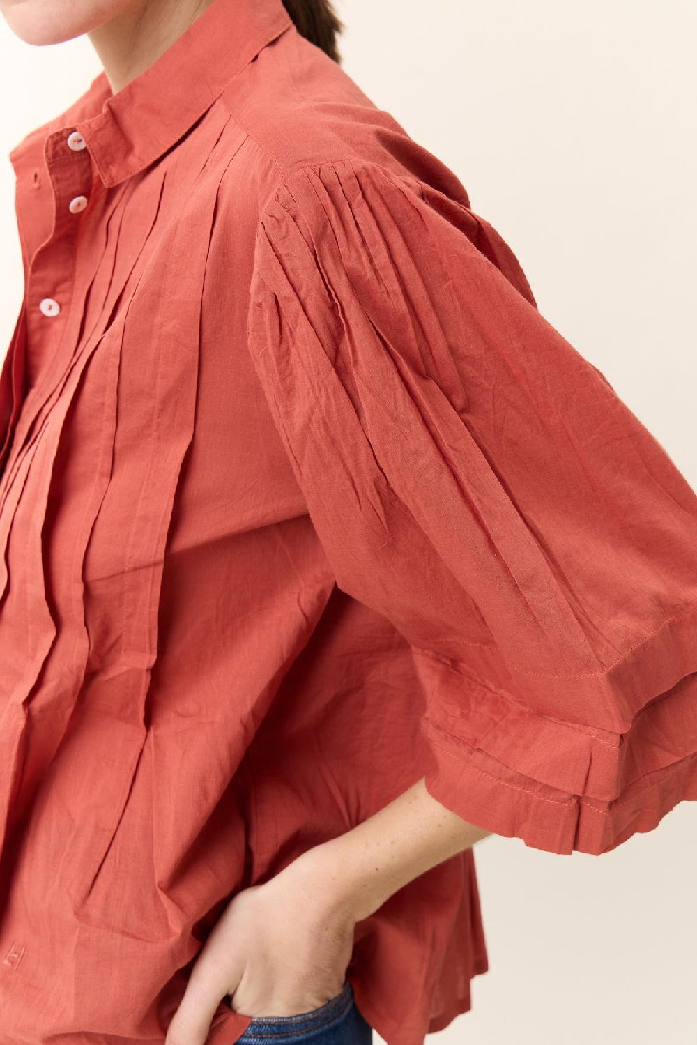 Leon & Harper Chemise Chimi Pleat Terracotta