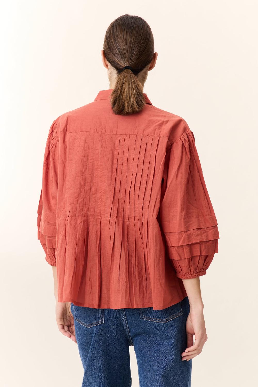 Leon & Harper Chemise Chimi Pleat Terracotta