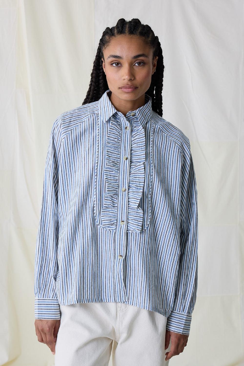 Leon & Harper Chemise Choral Stripe Blue