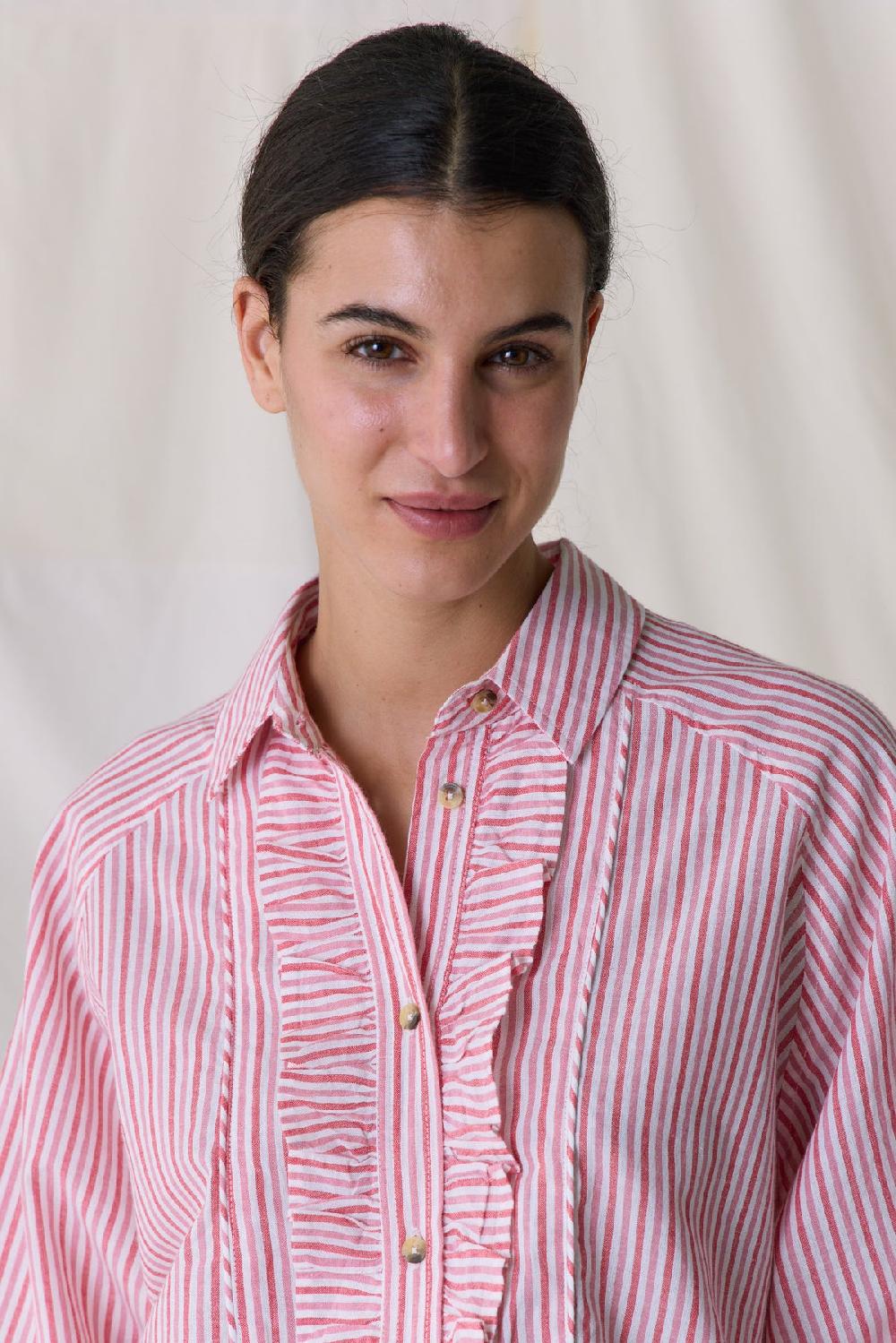 Leon & Harper Chemise Choral Stripe Red