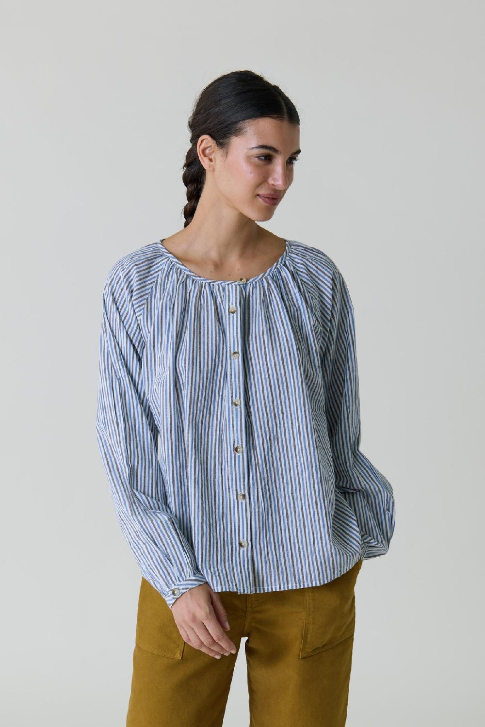 Leon & Harper Chemise Coalie Stripe Blue