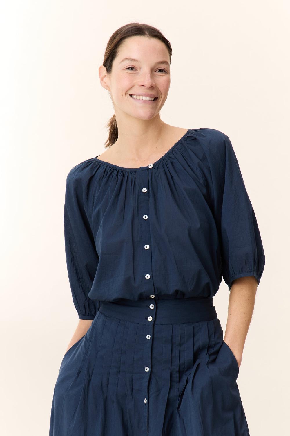 leon & harper Chemise Cool Pleat Black Iris