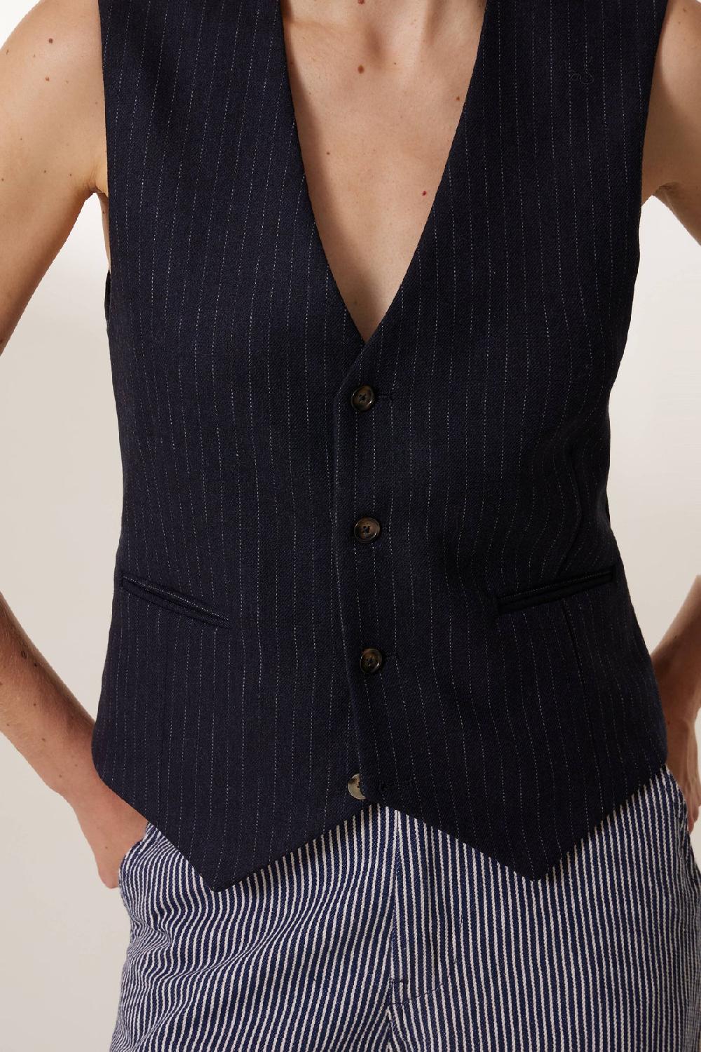 Leon & Harper Gilet Valet Stripe Blackstripe