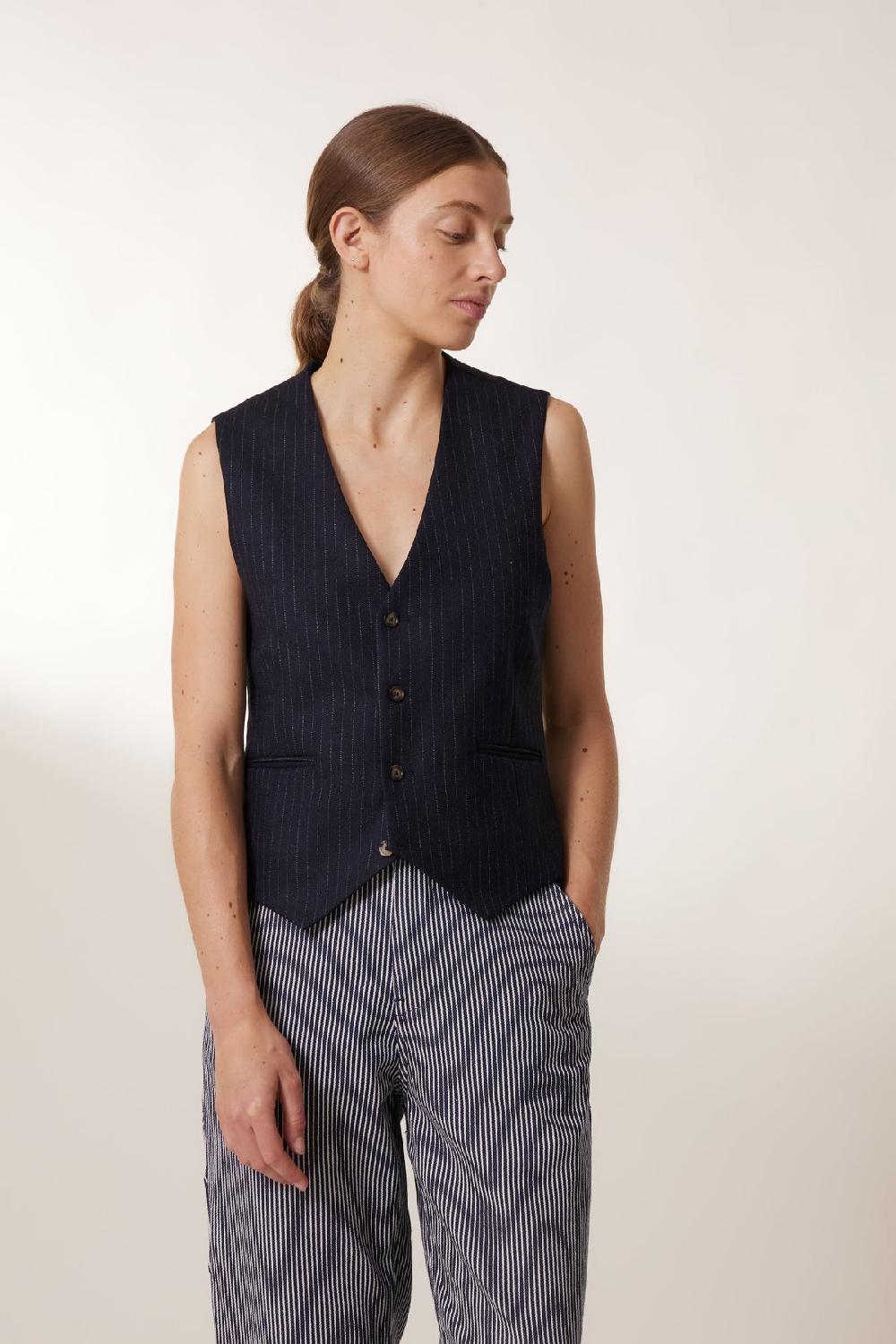 Leon & Harper Gilet Valet Stripe Blackstripe