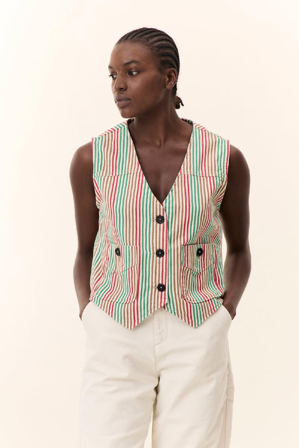 leon & harper Gilet Vish Strp Multico