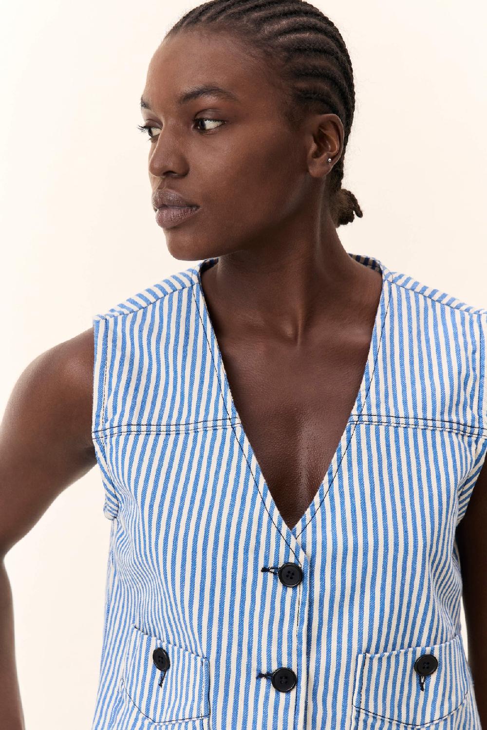 Leon & Harper Gilet Vish Strp Navy