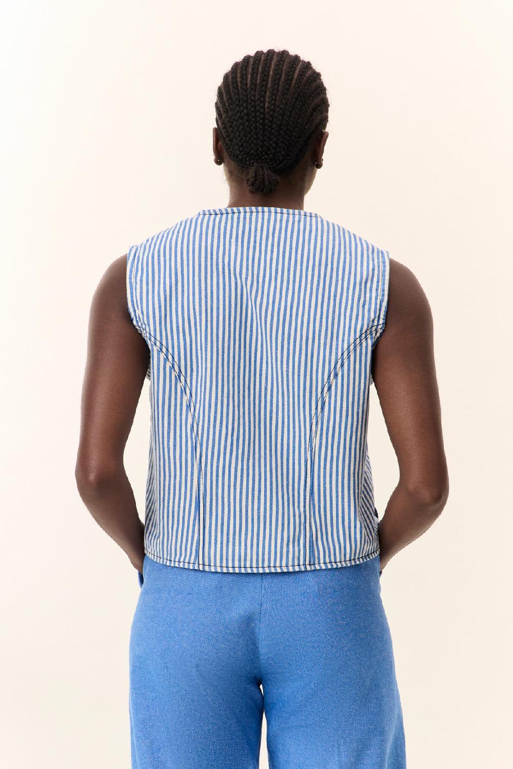 Leon & Harper Gilet Vish Strp Navy