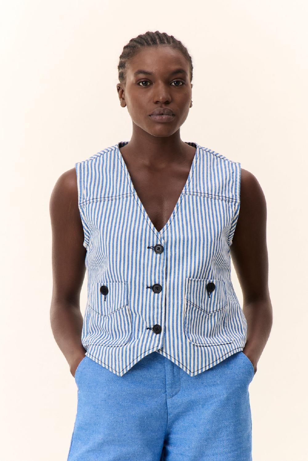 leon & harper Gilet Vish Strp Navy