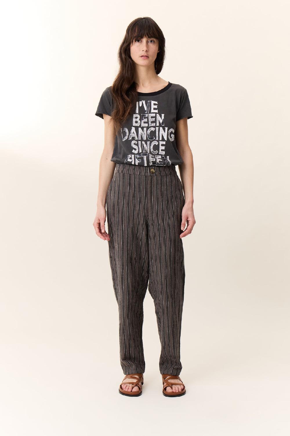 Leon & Harper Pantalon Parsa Strp Carbone