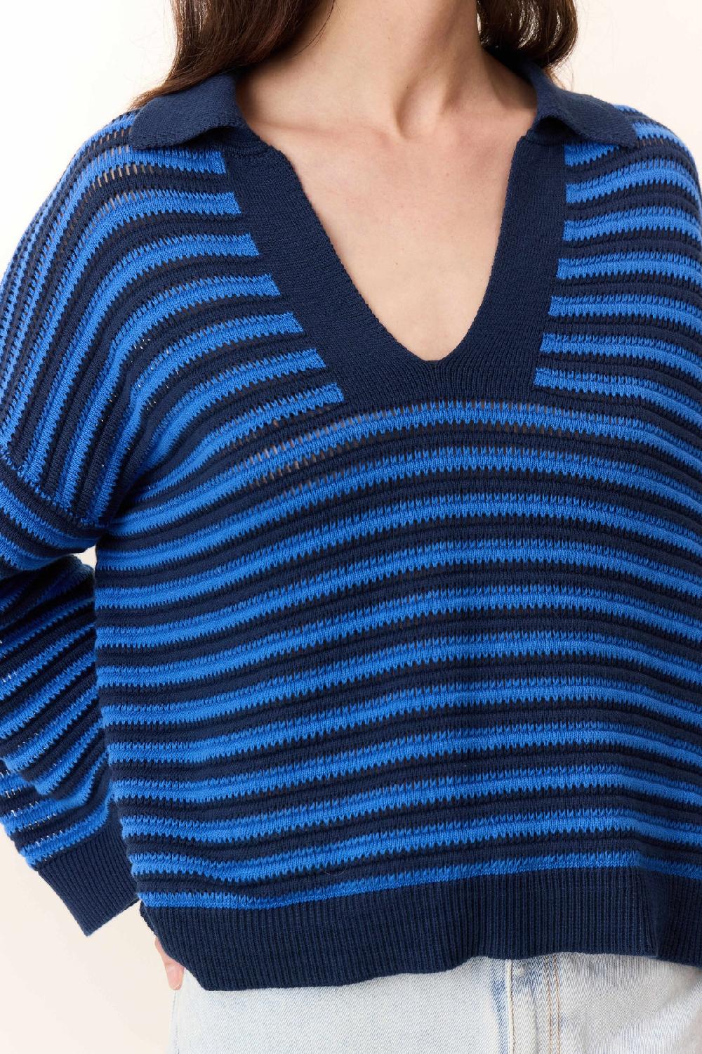 Leon & Harper Polo Moonia Strp Navy