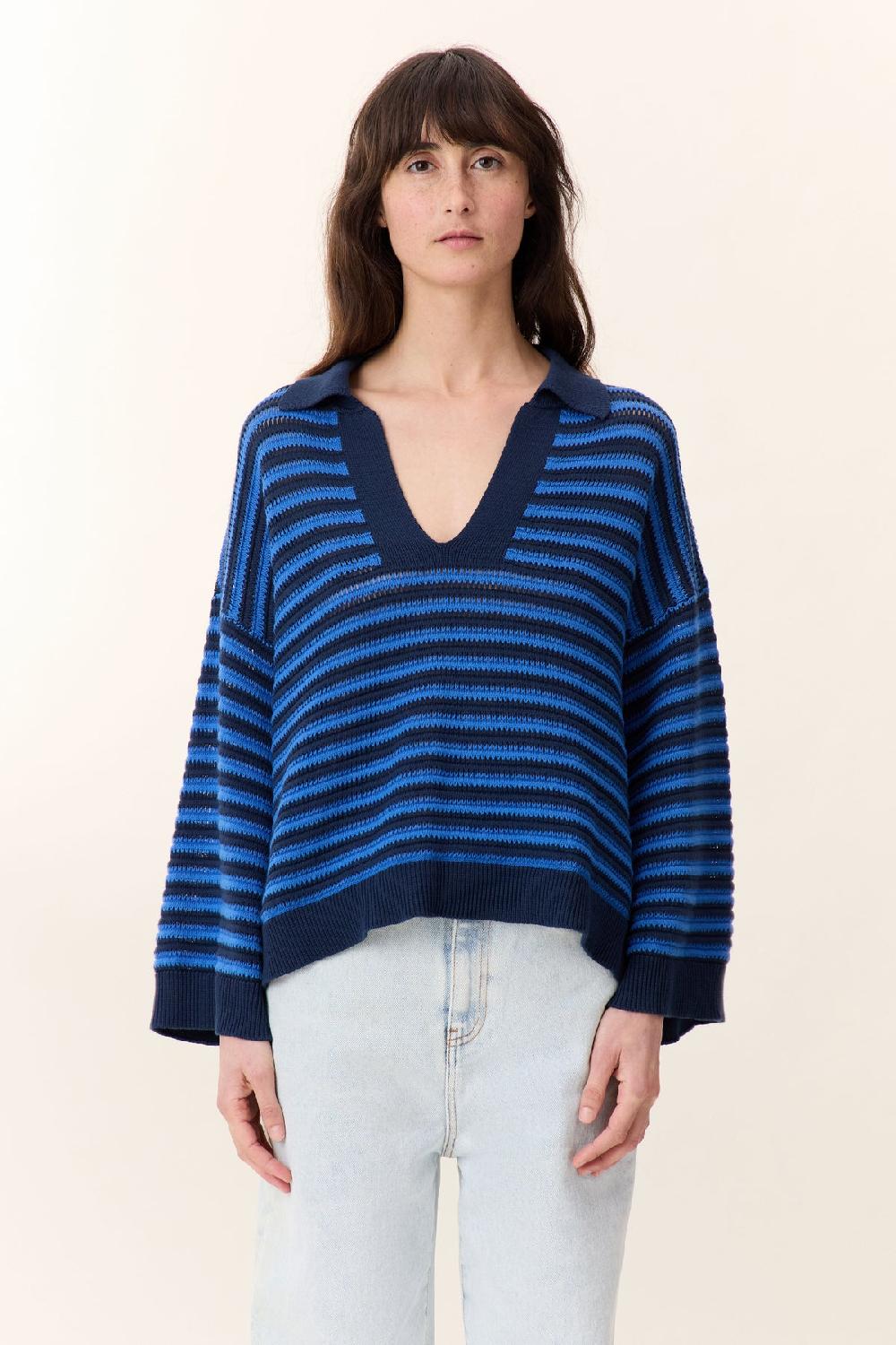 leon & harper Polo Moonia Strp Navy