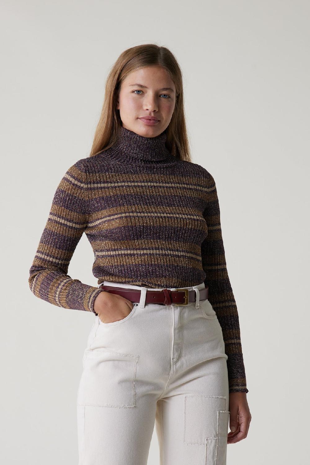Leon & Harper Pull Mular Stripe Plum