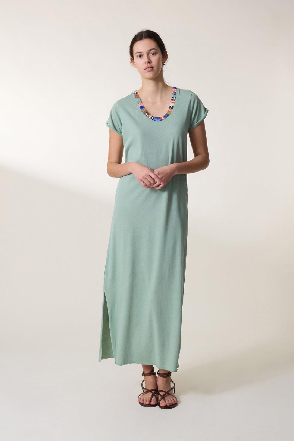 leon & harper Robe Reinette Beads Aqua